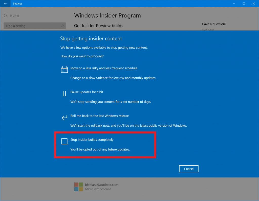 Time to check your Windows Insider Program settings ...
